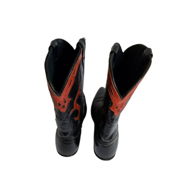 Dingo Black Red Flame Cowboy Western Boots Men’s 6.5M Leather Snip Toe - Picture 7 of 8